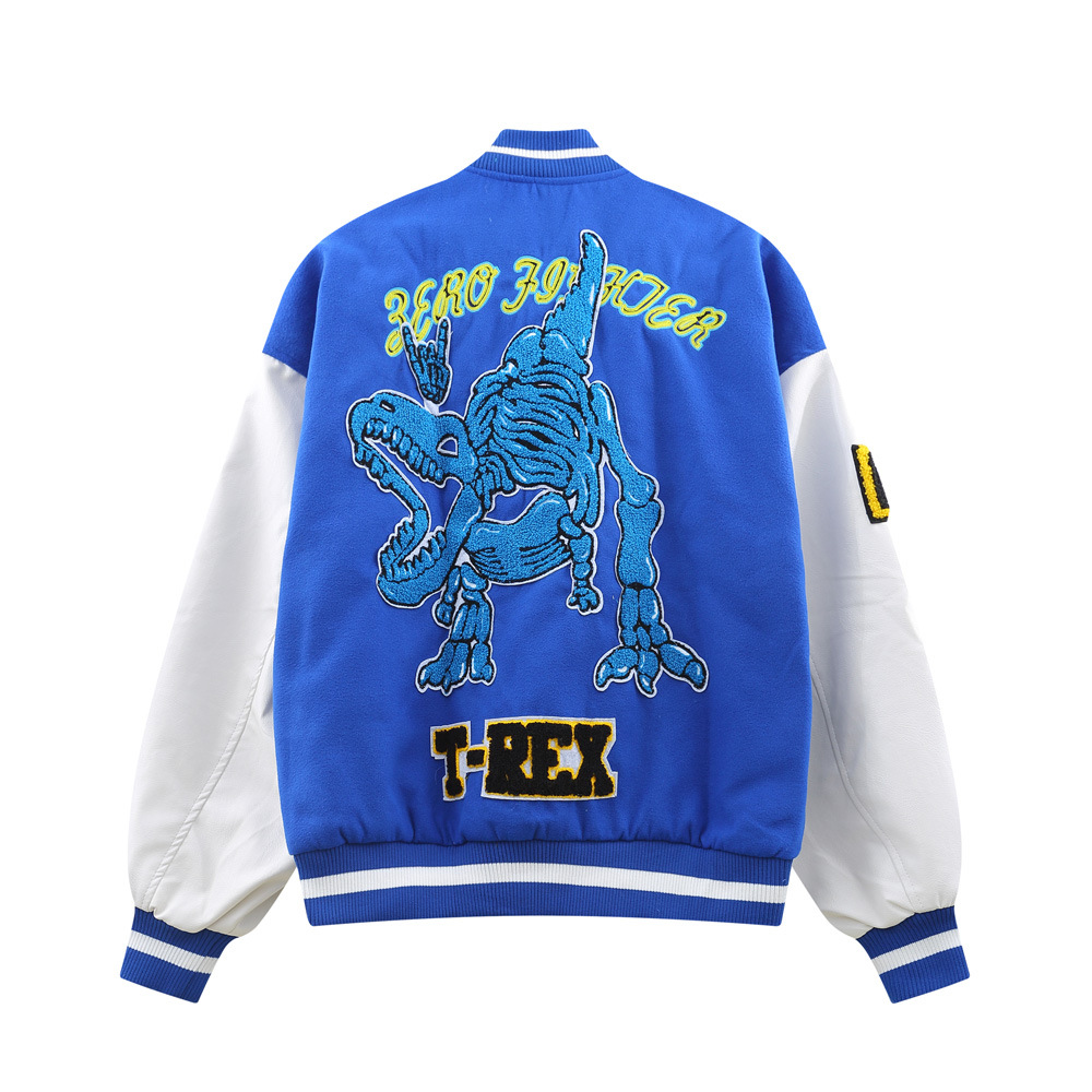 Letters Embroidery Collision Color Stitching Pu Leather Sleeve Jacket
