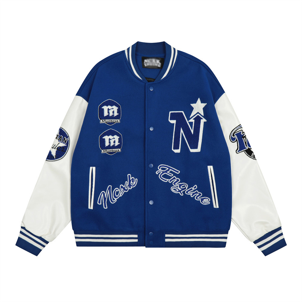 Long-Sleeved Color-Blocked Towel Embroidered Letters Jacket