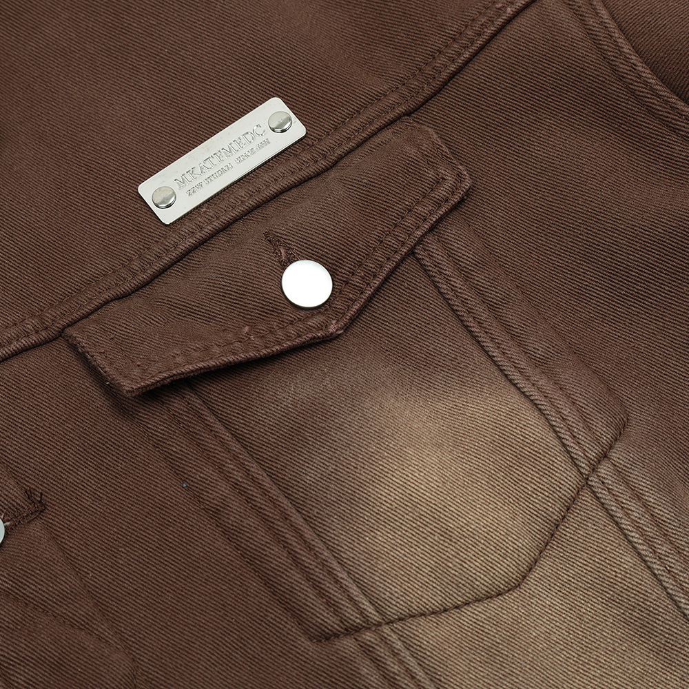 Long-Sleeved Jacket Lapel Embroidery Button Pockets