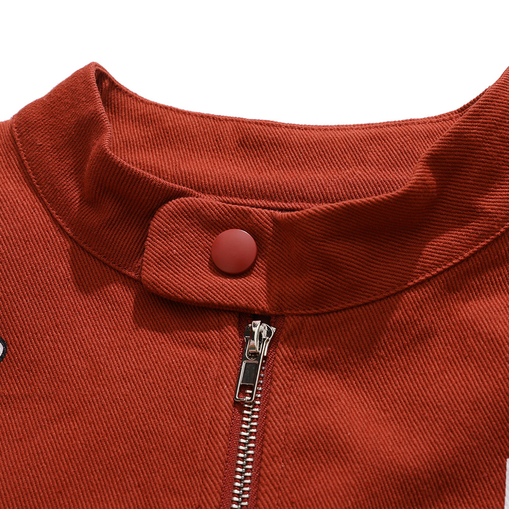 Loose Color Blocking Letter Print Stand Collar Flight Jacket