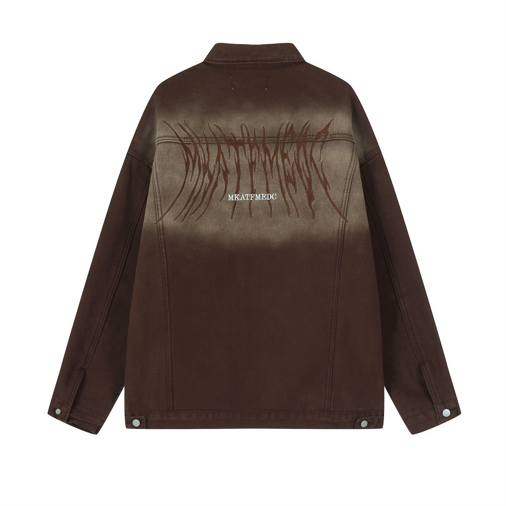 Long-Sleeved Jacket Lapel Embroidery Button Pockets