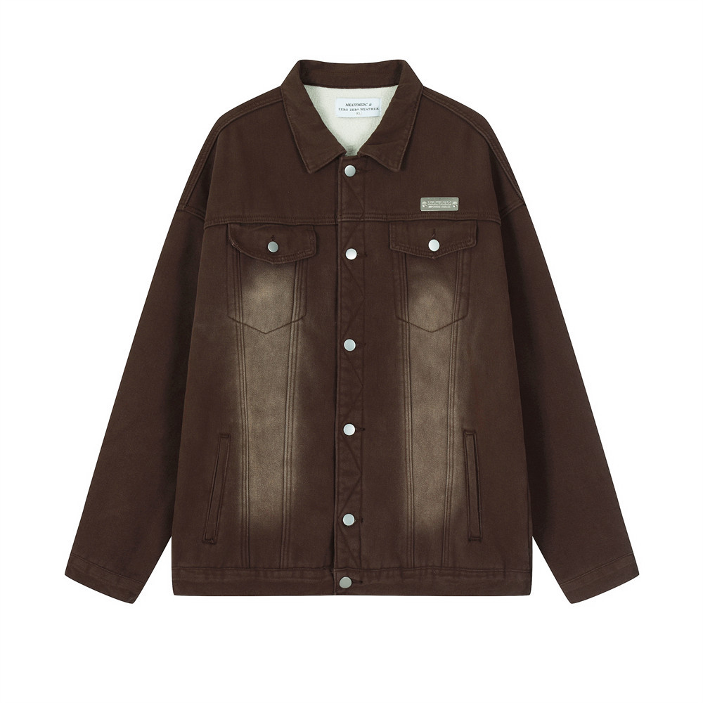 Long-Sleeved Jacket Lapel Embroidery Button Pockets