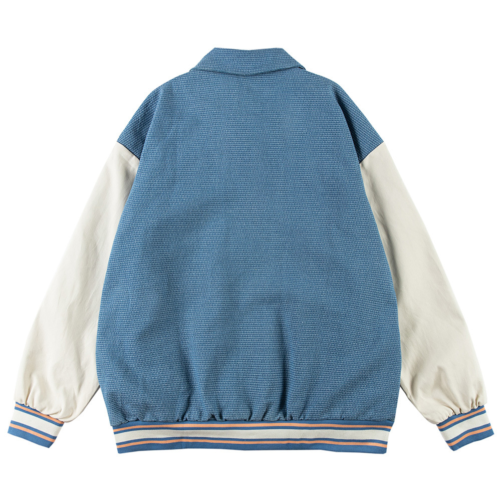 Loose Lapel Color Blocking Long Sleeve Biker Jacket
