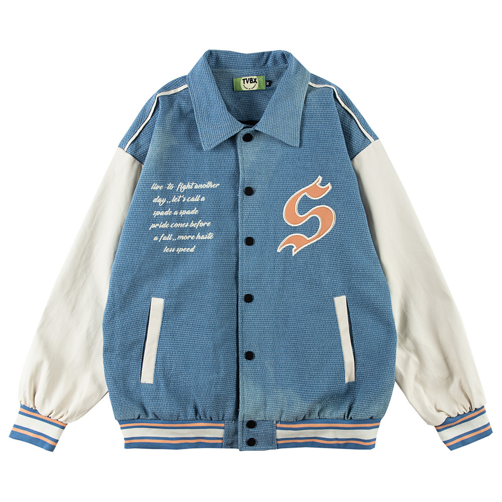 Loose Lapel Color Blocking Long Sleeve Biker Jacket
