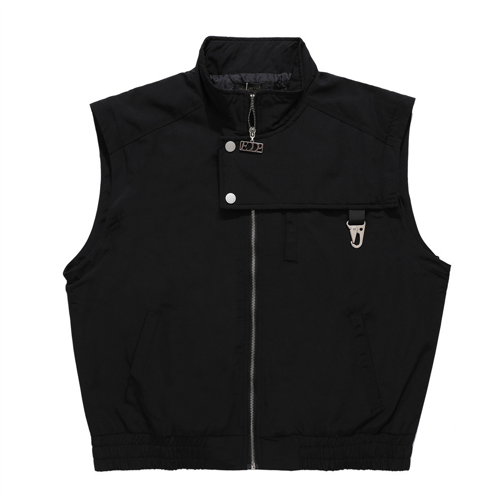 Loose Solid Color Stand-Up Collar Patch Decoration Zipper Jacket