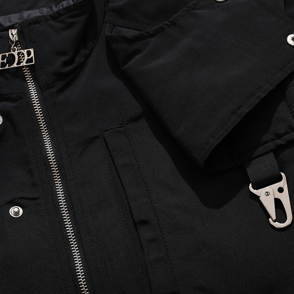 Loose Solid Color Stand-Up Collar Patch Decoration Zipper Jacket