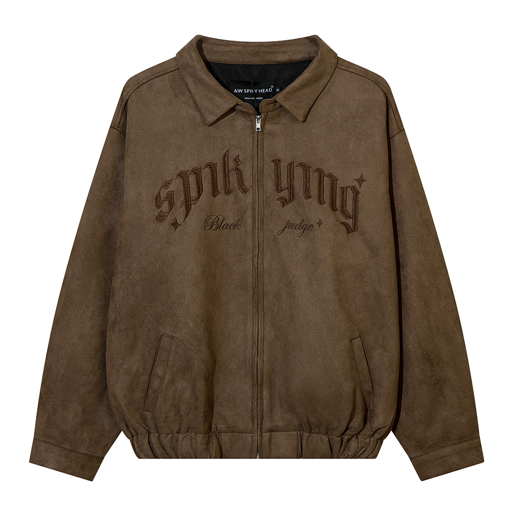 Men'S Loose Casual Embroidered Letters Lapel Zipper Jacket