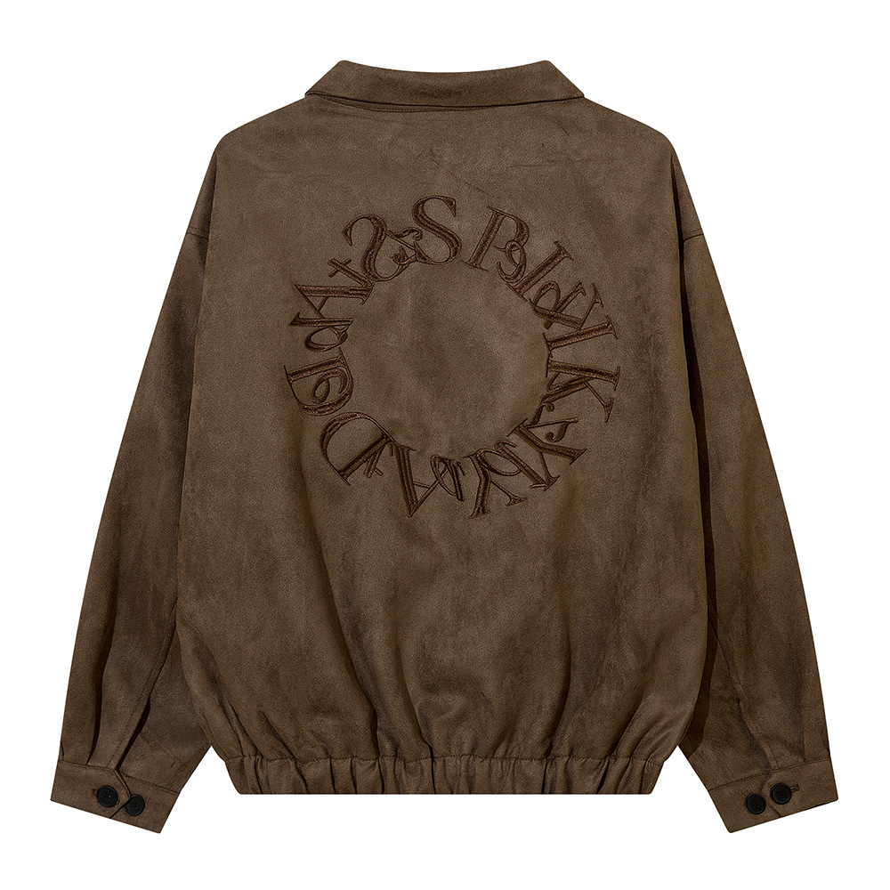 Men'S Loose Casual Embroidered Letters Lapel Zipper Jacket