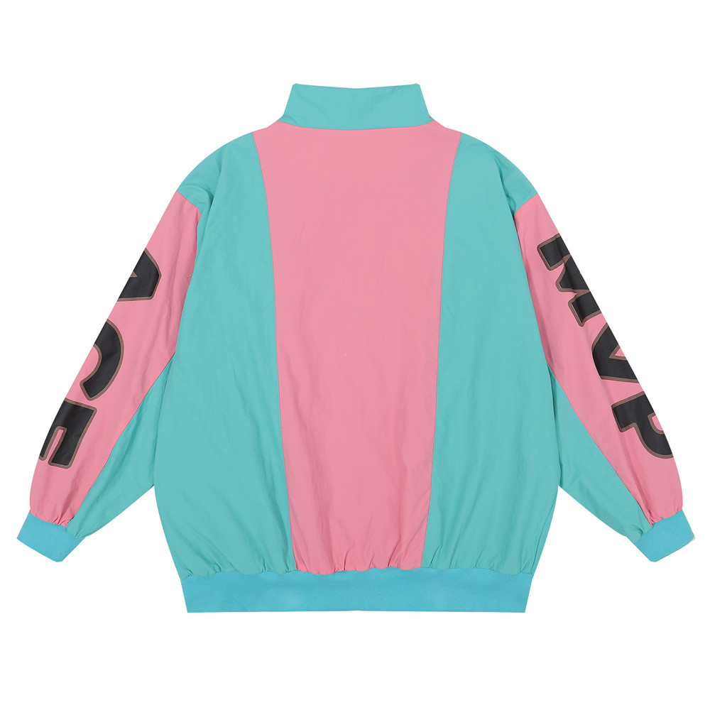 Personalized Color Blocking Patchwork Zipper Stand Collar Jacket