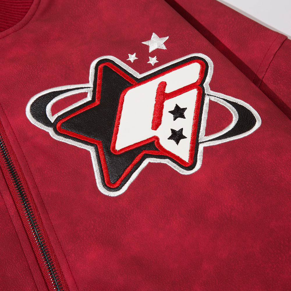 Patch Leather Embroidered Letters Baseball Jacket