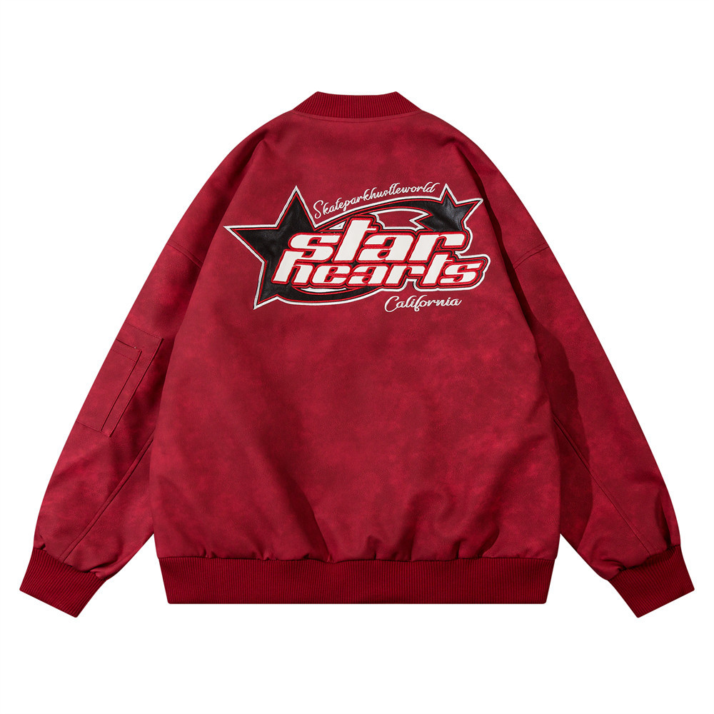 Patch Leather Embroidered Letters Baseball Jacket