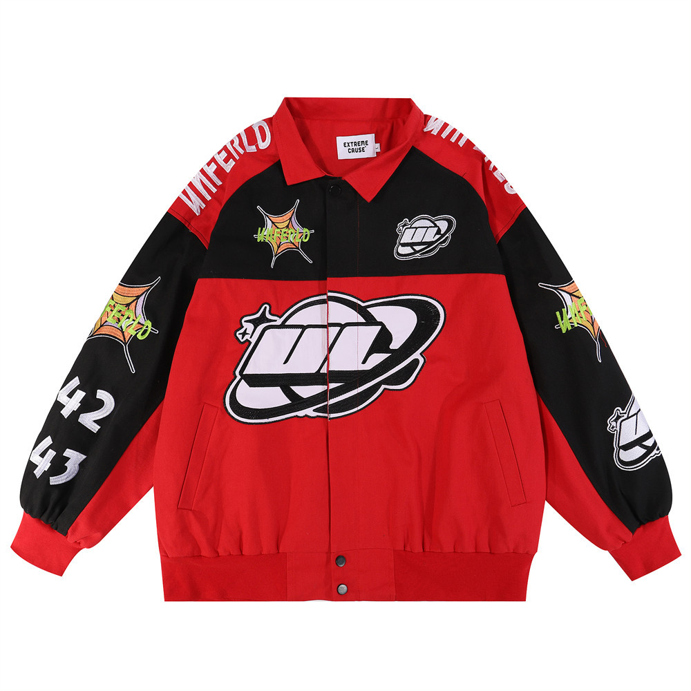 Patchwork Collision Color Lapel Racing Suit Jacket For Men