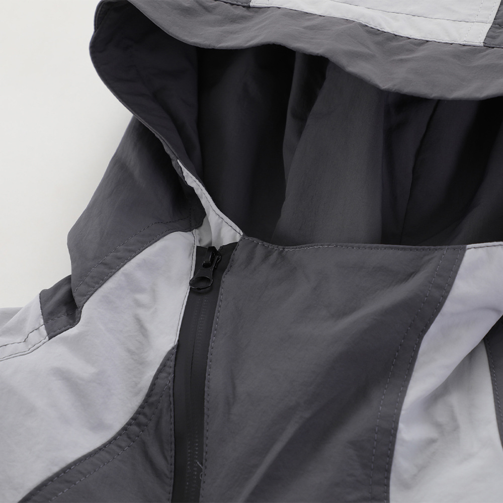 Patchwork High Collar Hooded Jacket