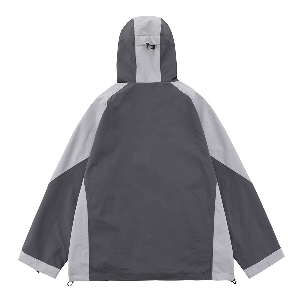 Patchwork High Collar Hooded Jacket