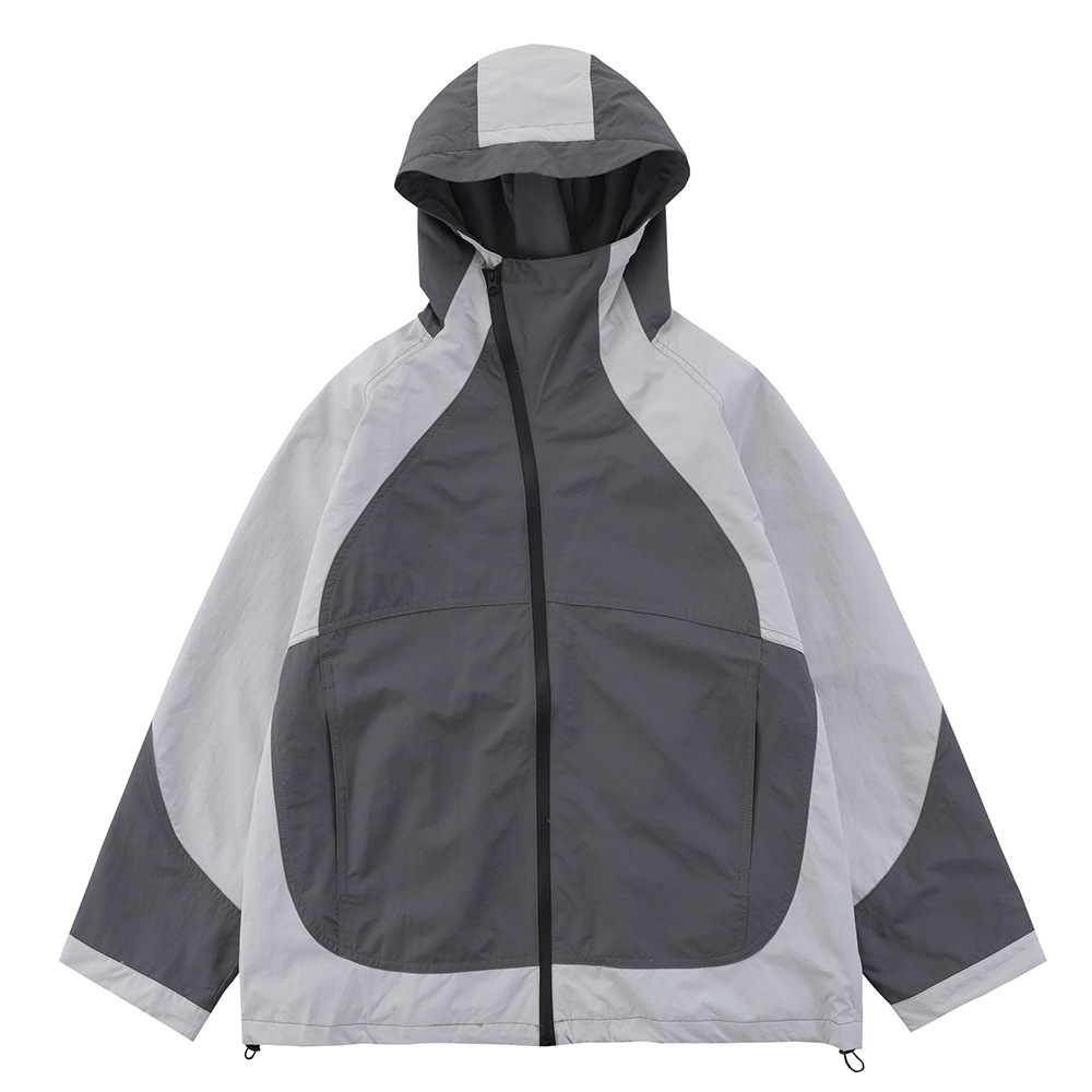 Patchwork High Collar Hooded Jacket