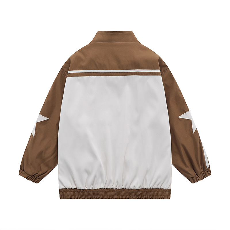 Pentagram Embroidery Patchwork Stand Collar Zipper Jacket