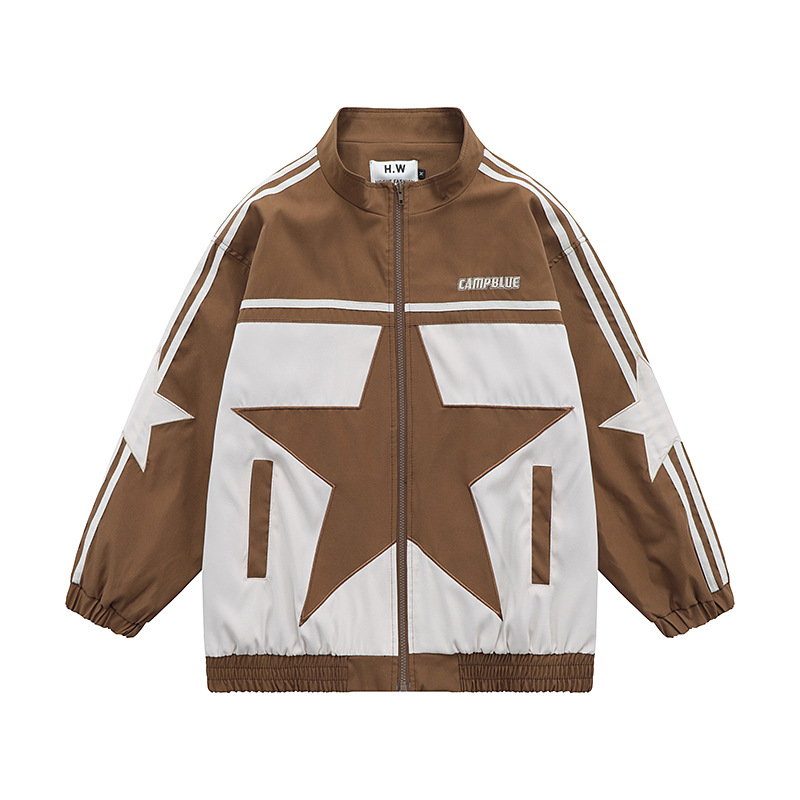 Pentagram Embroidery Patchwork Stand Collar Zipper Jacket
