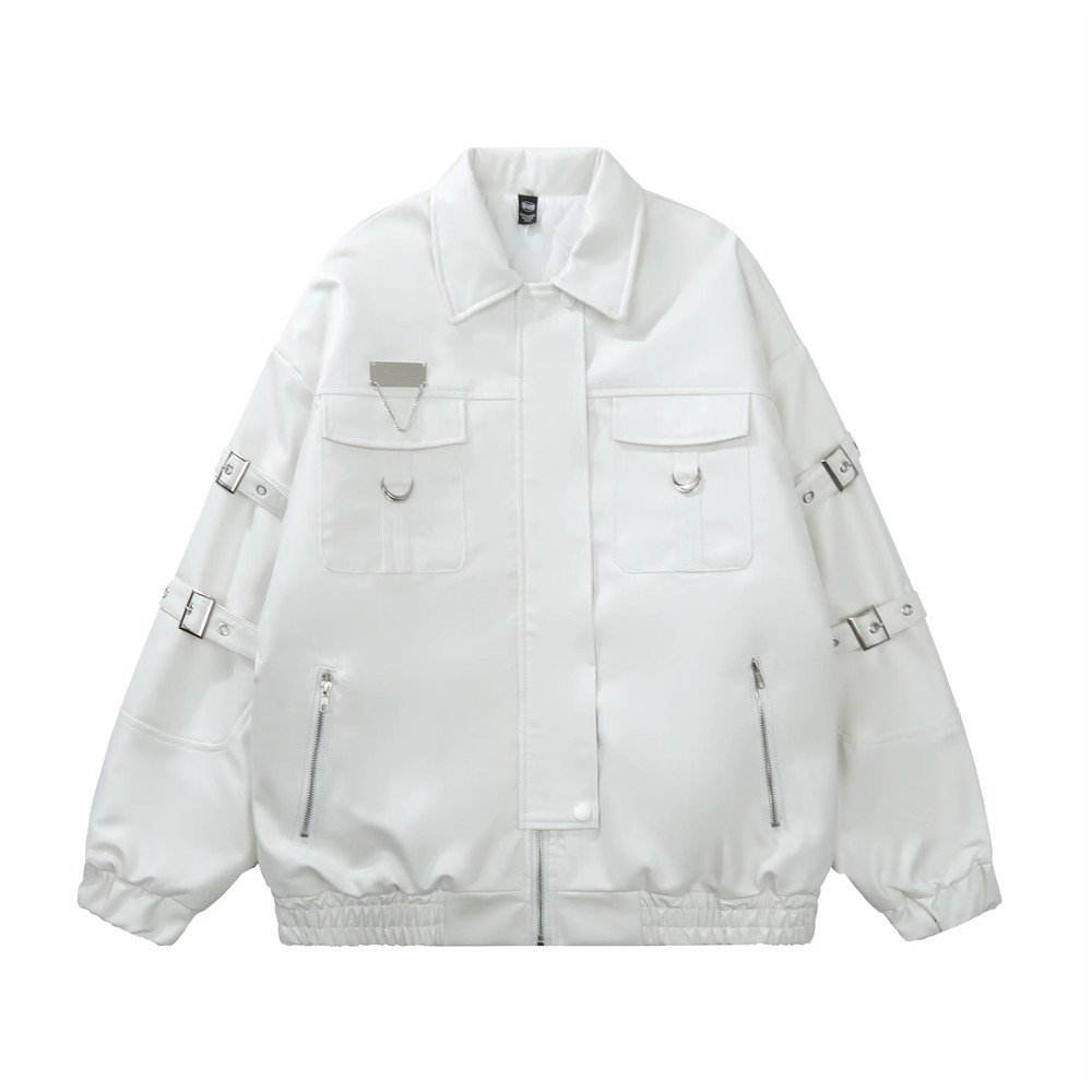 Pu Leather Men'S Fall And Winter Street Loose Lapel Biker Jacket