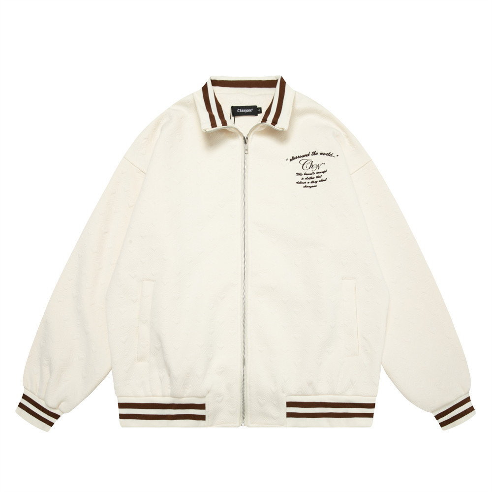 Punk Loose Embroidered Letters Half Turtleneck Jacket