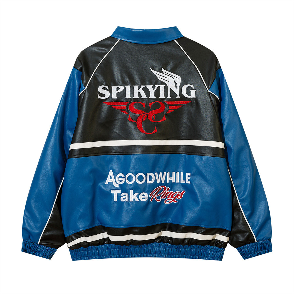 Rose Embroidery Leather Jacket For Men