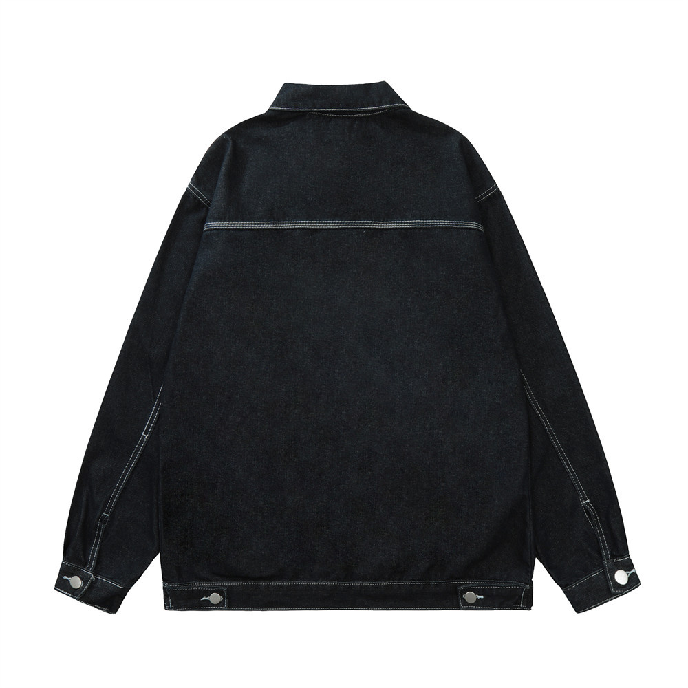 Series Of Bright Line Pockets Decorated Denim Jacket