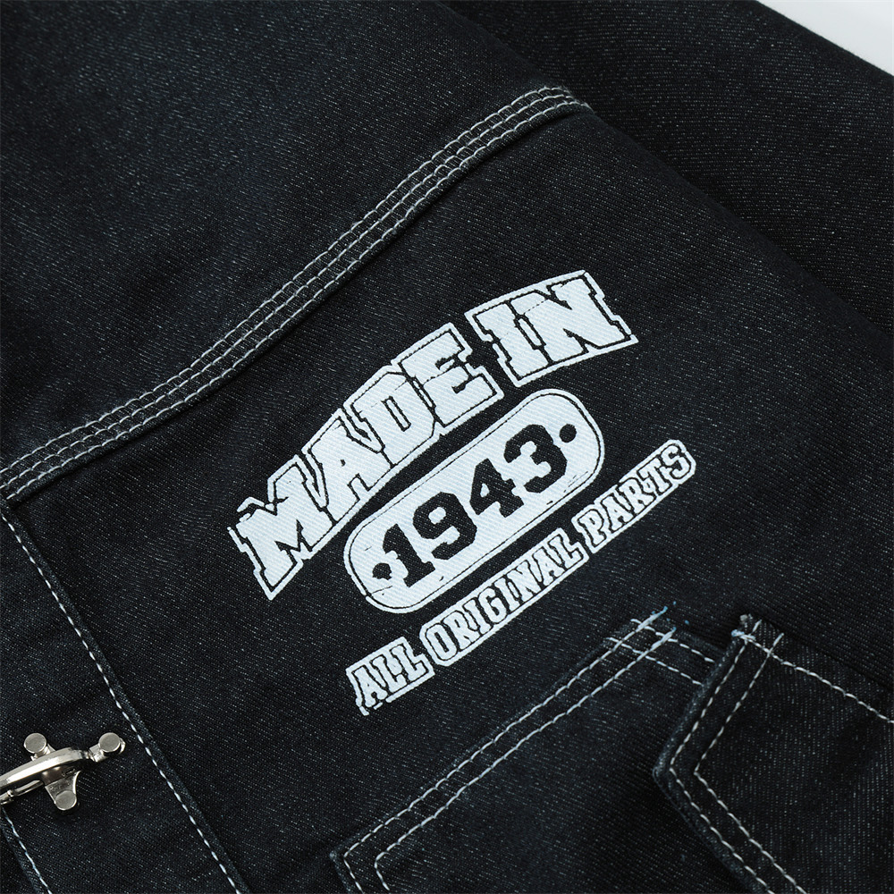 Series Of Bright Line Pockets Decorated Denim Jacket
