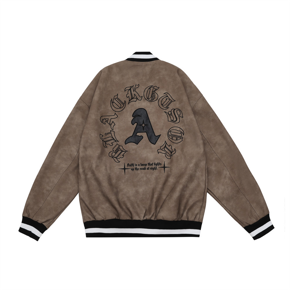Ten Letters Embroidered Leather Jacket For Men'S Autumn And Winter