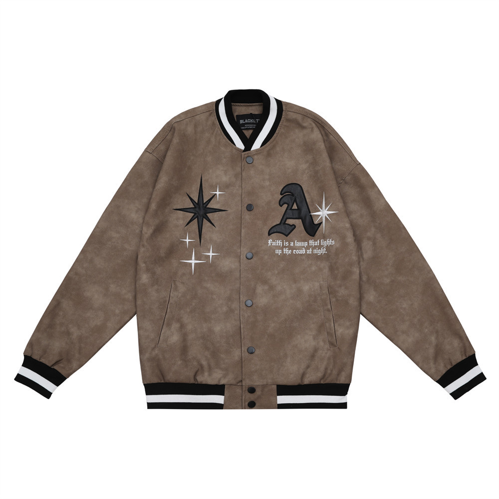 Ten Letters Embroidered Leather Jacket For Men'S Autumn And Winter