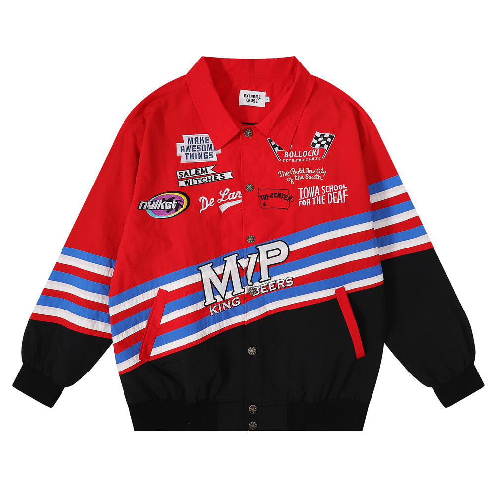 Patchwork Letters Applique Embroidery Loose Windproof Jacket
