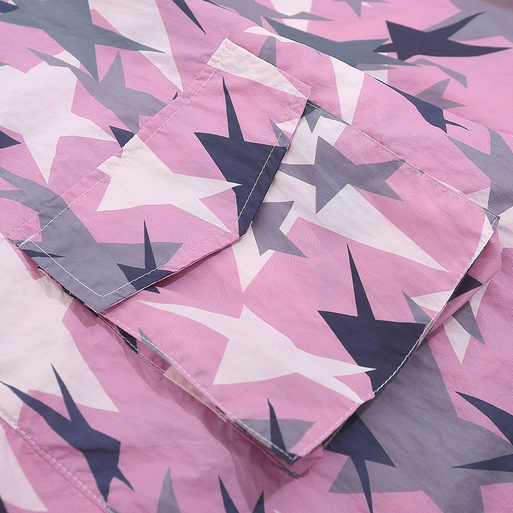 Star Print Workwear Loose Lapel Patch Pocket Drawstring Jacket