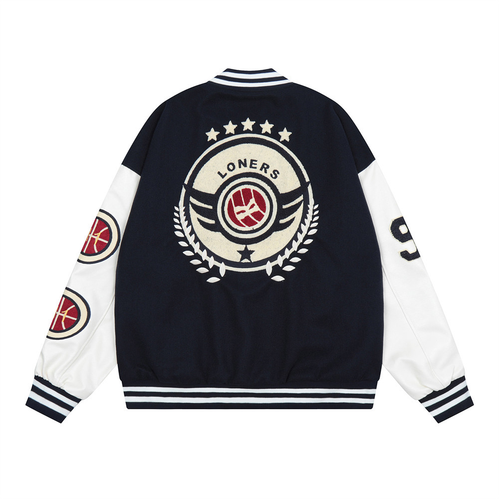 Street Baseball Letters Embroidered Color Patchwork Jacket