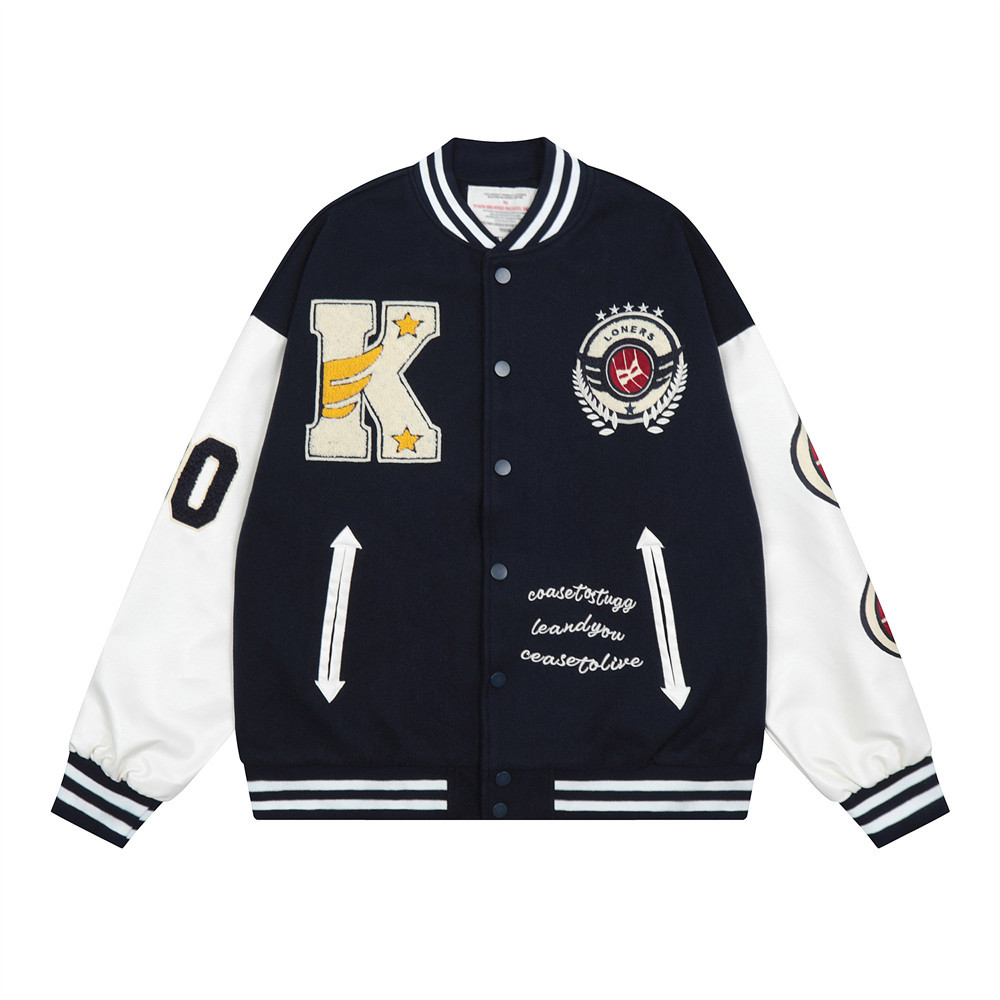 Street Baseball Letters Embroidered Color Patchwork Jacket