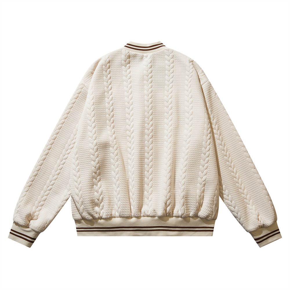 Wheat Ears Jacquard Letters Embroidered Baseball Jacket