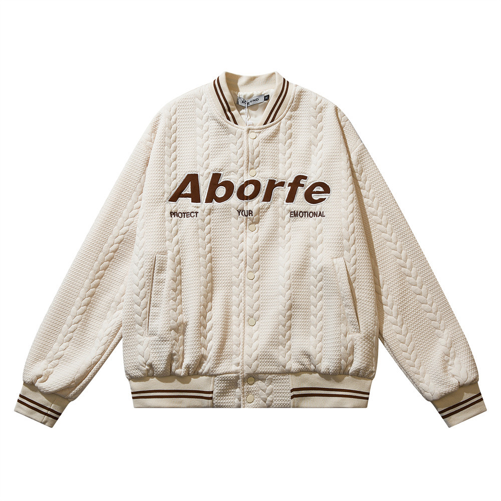 Wheat Ears Jacquard Letters Embroidered Baseball Jacket