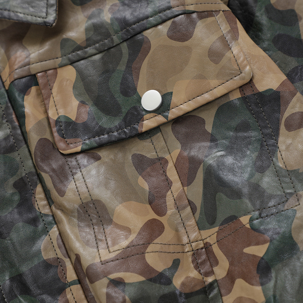 Zipper Cardigan Camouflage Leather Jacket For Men