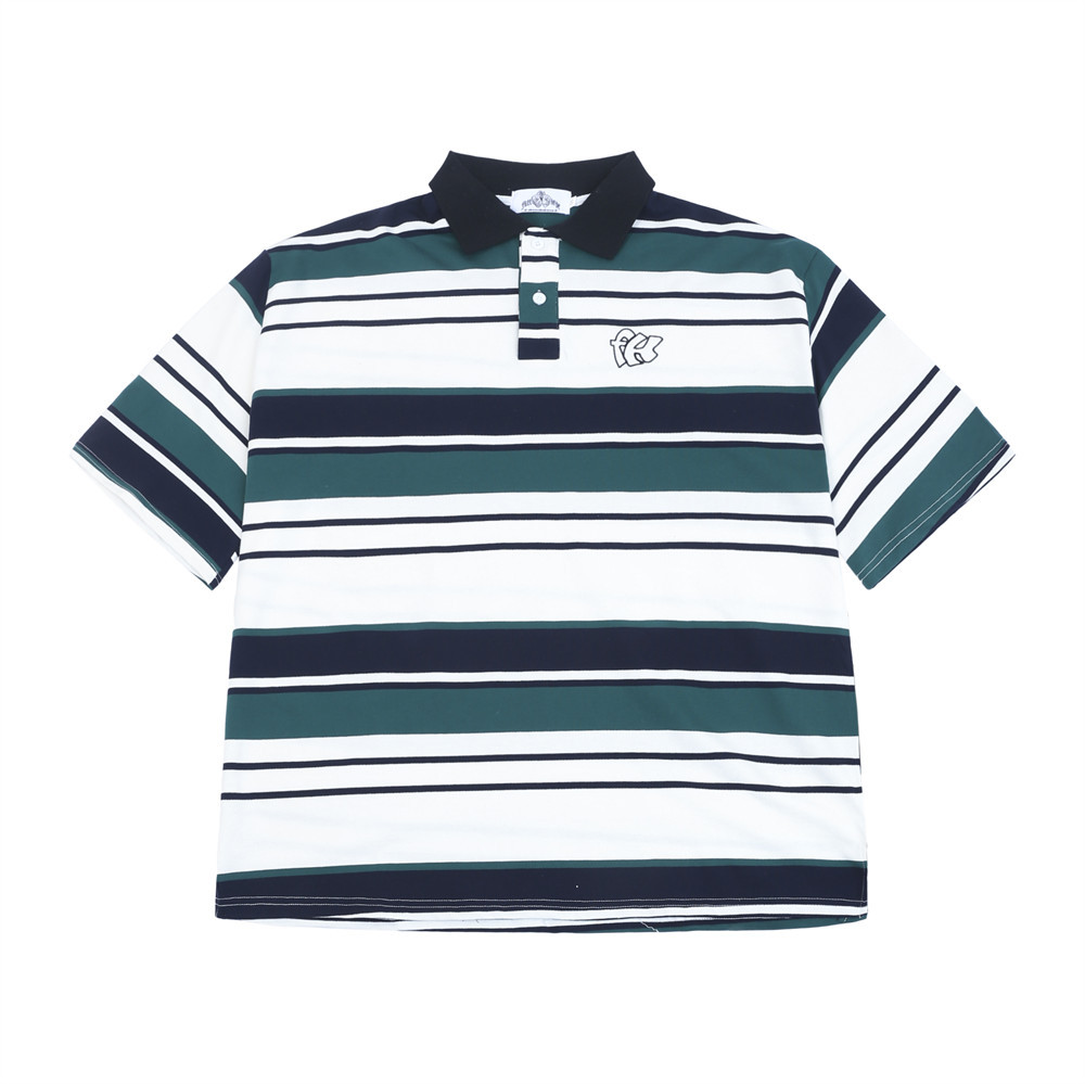 Loose Jacquard Color Blocking Lapel Short-Sleeved T-Shirt