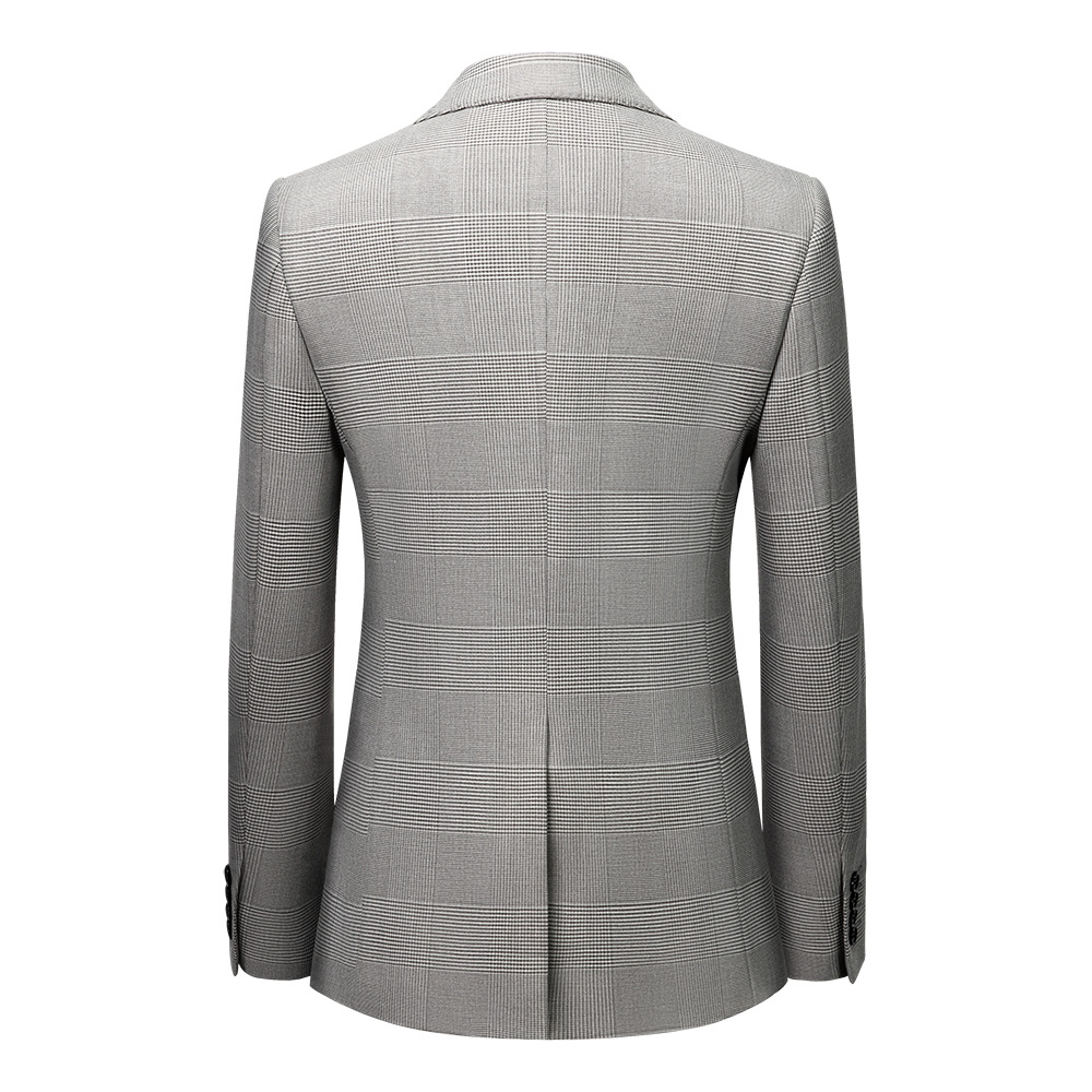 Korean Version Of Slim Business Casual Gray Plaid Men'S Suit