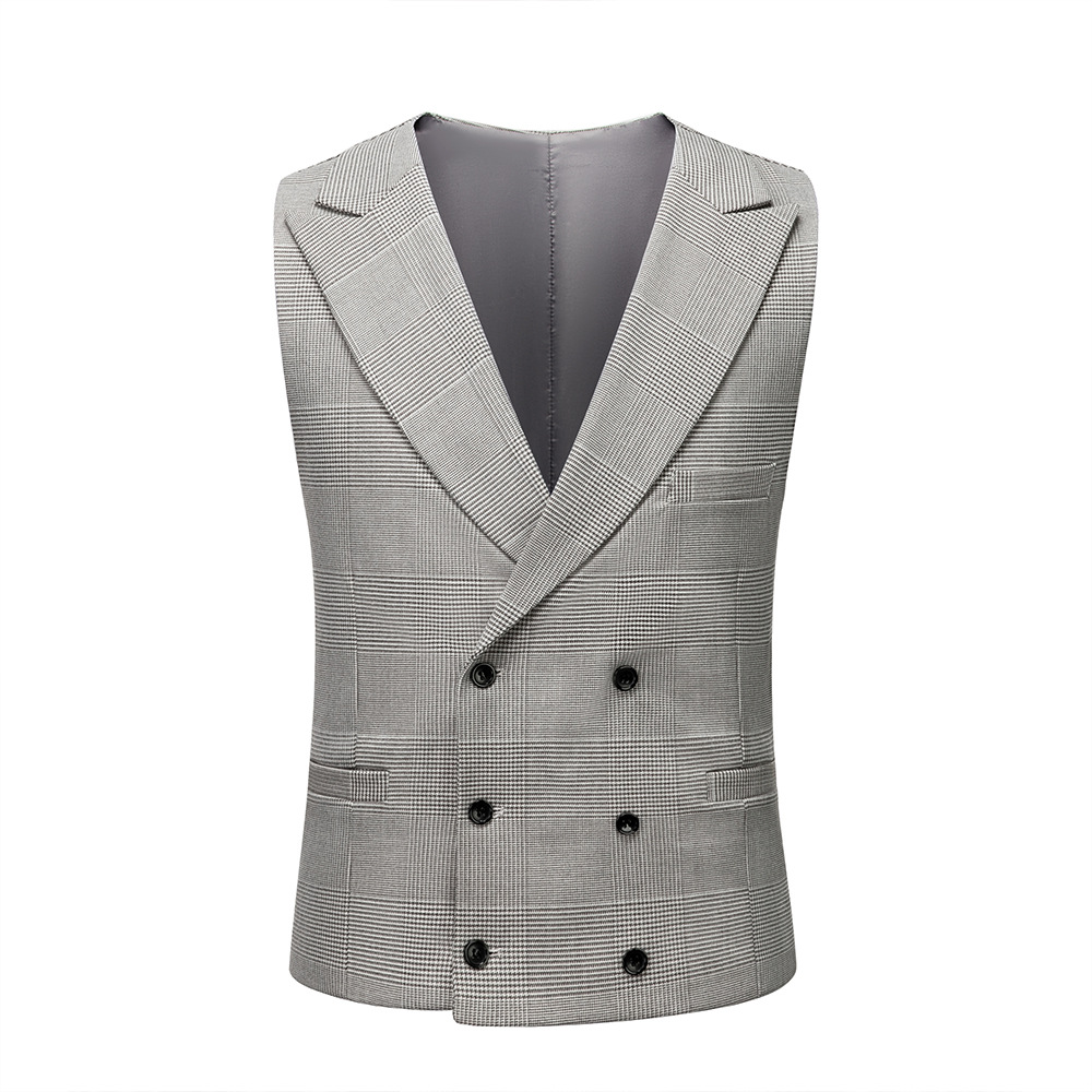 Korean Version Of Slim Business Casual Gray Plaid Men'S Suit