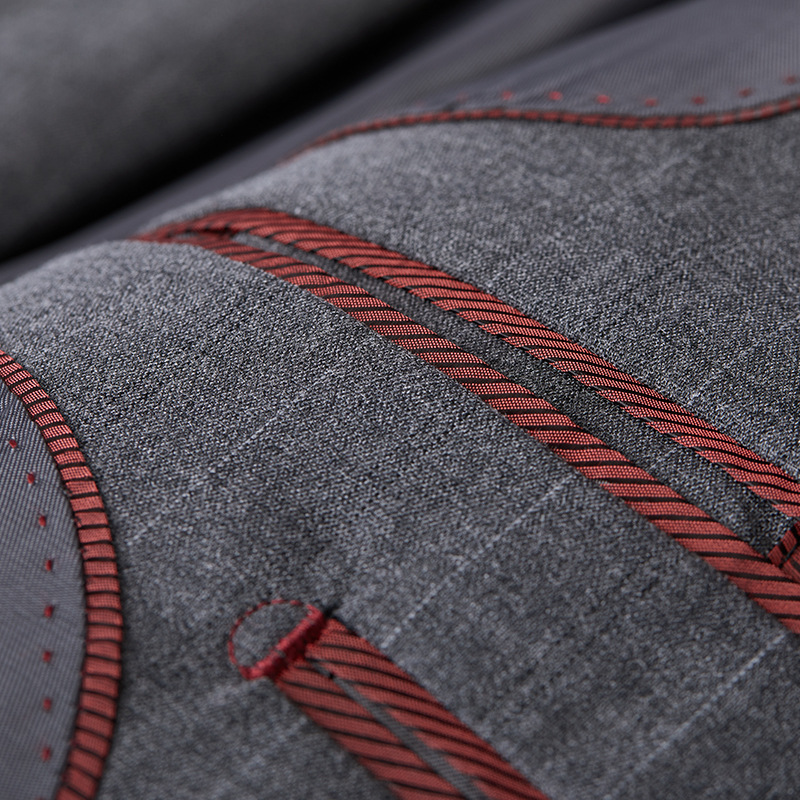 Mens Slim Gray Stripes Korean Version Of The Casual Three Sets