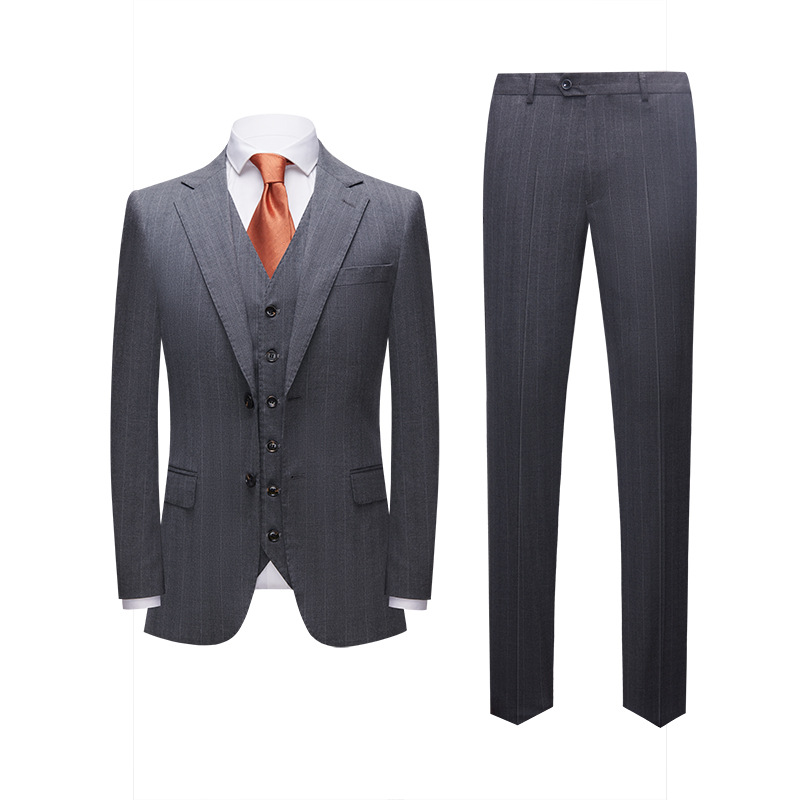 Mens Slim Gray Stripes Korean Version Of The Casual Three Sets