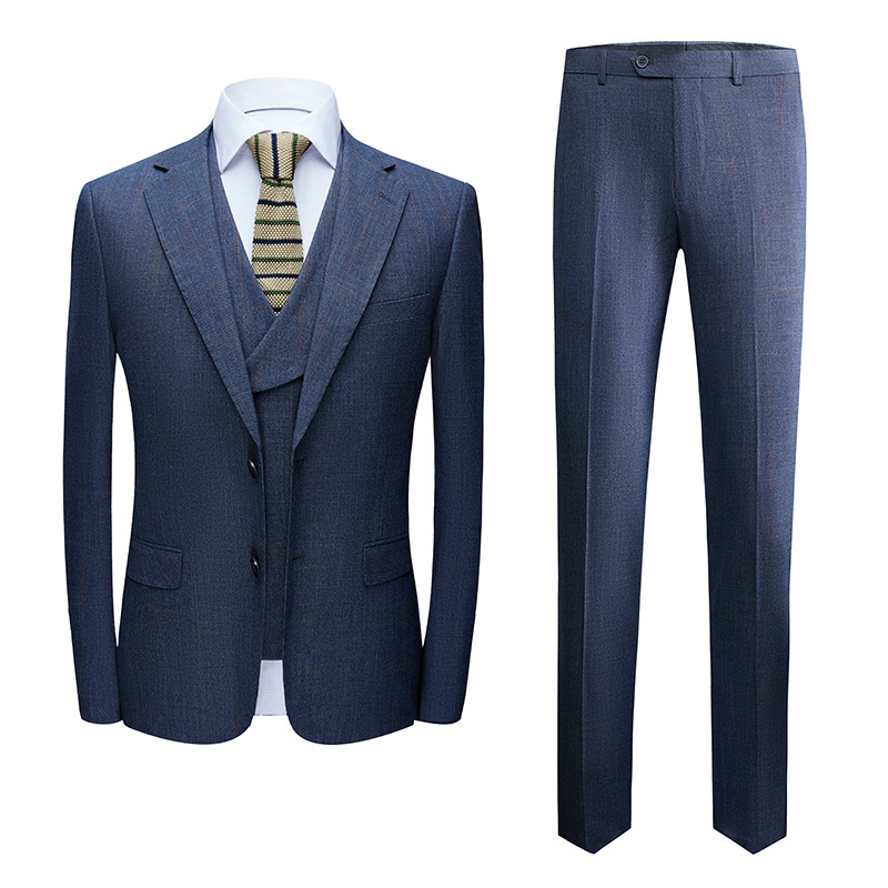 Blue And Gray Dark Pattern Korean Business Men's Three Sets