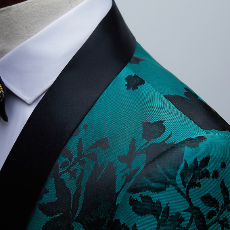 New Men's Casual Korean Version Of The Slim Green Printed Suit