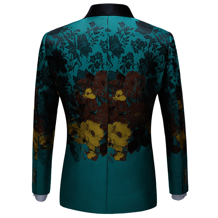 New Men's Casual Korean Version Of The Slim Green Printed Suit