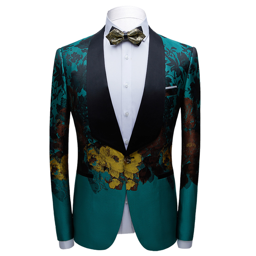 New Men's Casual Korean Version Of The Slim Green Printed Suit