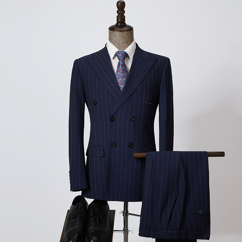 Stripes Bump Bolt Collar Men's Korean Version Of The Casual Double-Breasted Suit