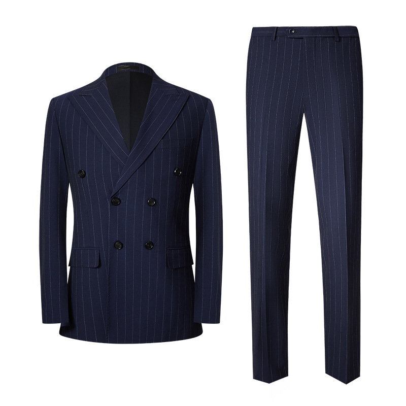 Stripes Bump Bolt Collar Men's Korean Version Of The Casual Double-Breasted Suit