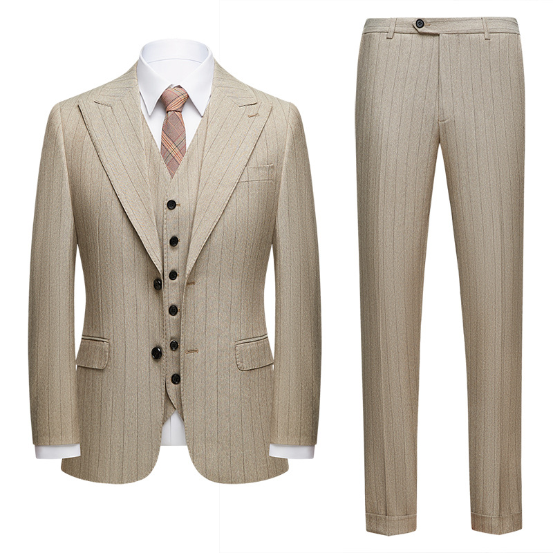 Men's Korean Stripes Light Curry Casual Three Sets