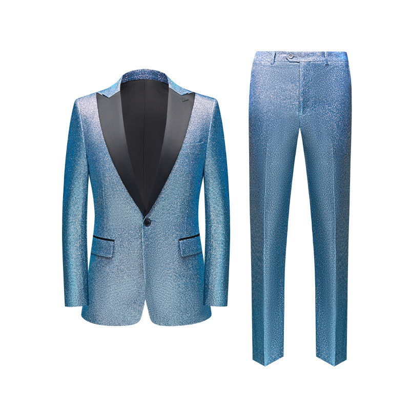 Men's Suit Korean Version Of The Blue Stage Suit Two-Piece