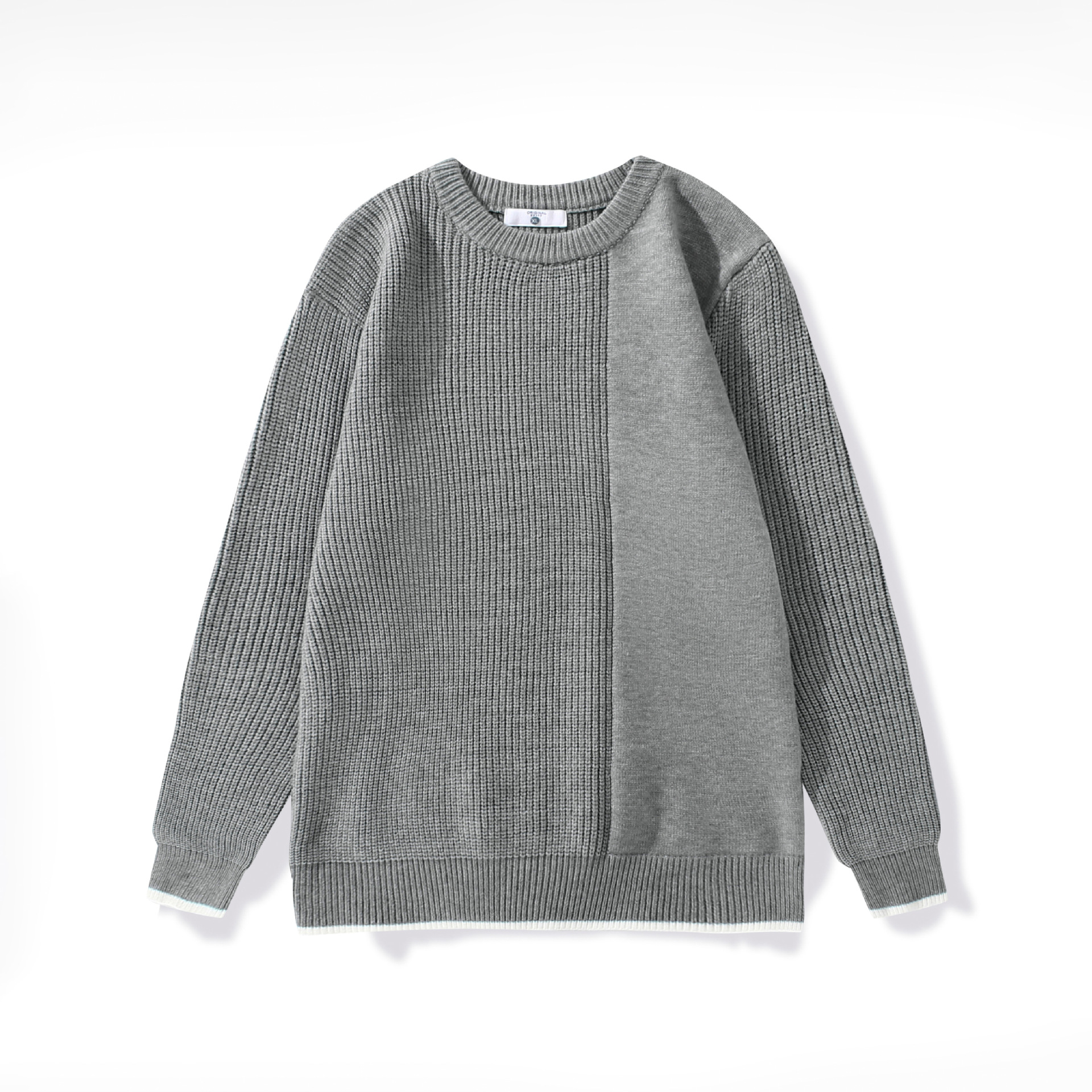 Asymmetrical Men'S Knitted Color-Blocking Sweater