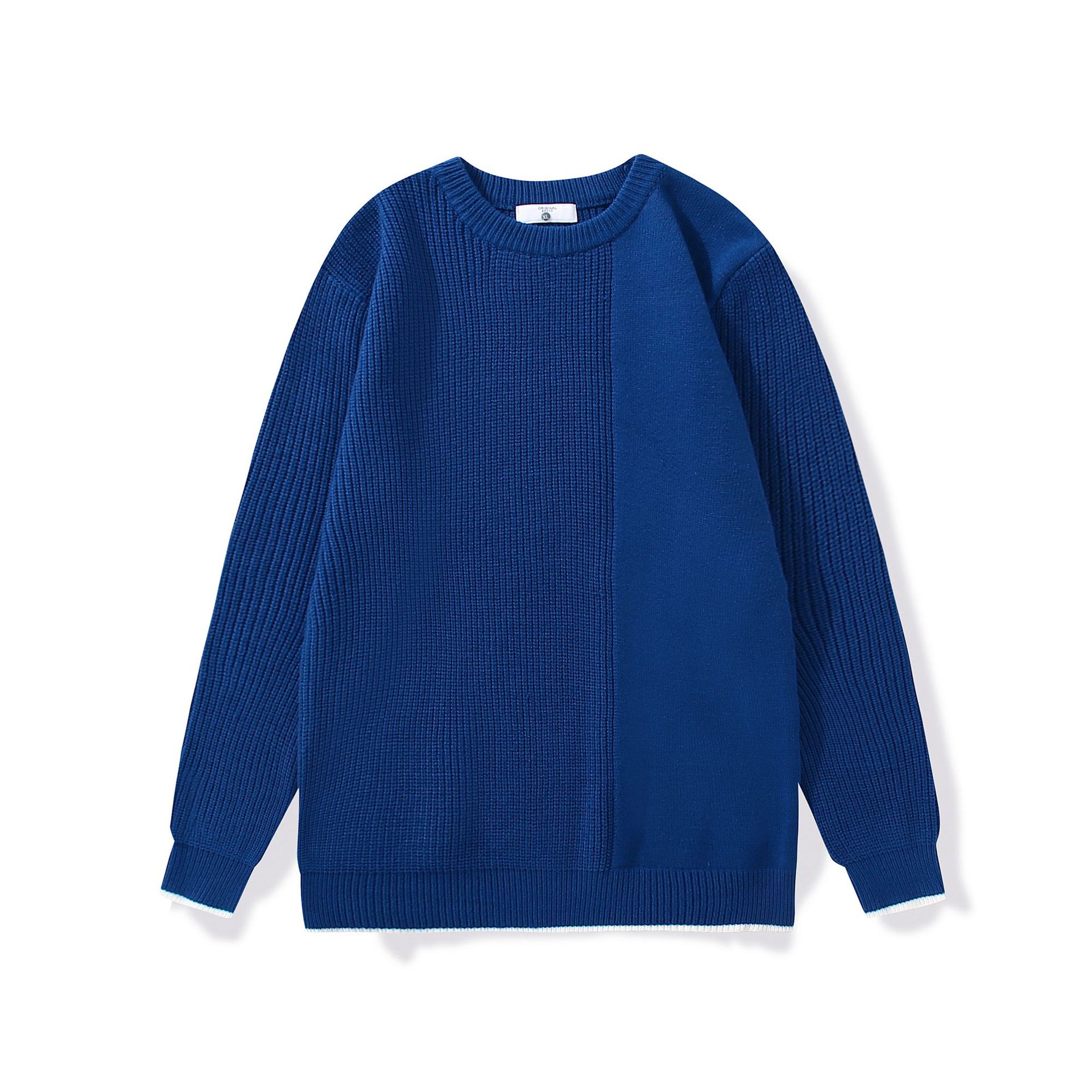 Asymmetrical Men'S Knitted Color-Blocking Sweater